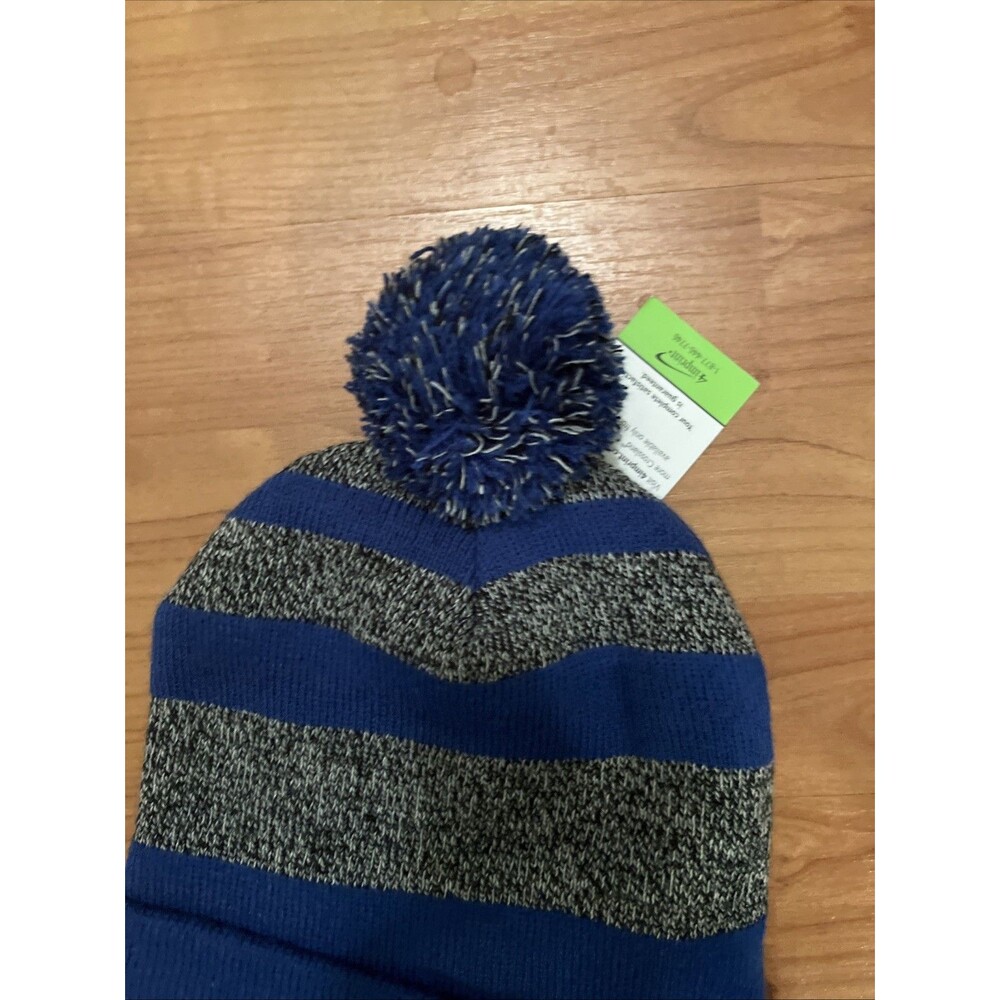 Lowes Knit Beanie Toboggan Winter Hat Cap Adult Blue Striped Gray - Picture 10 of 12